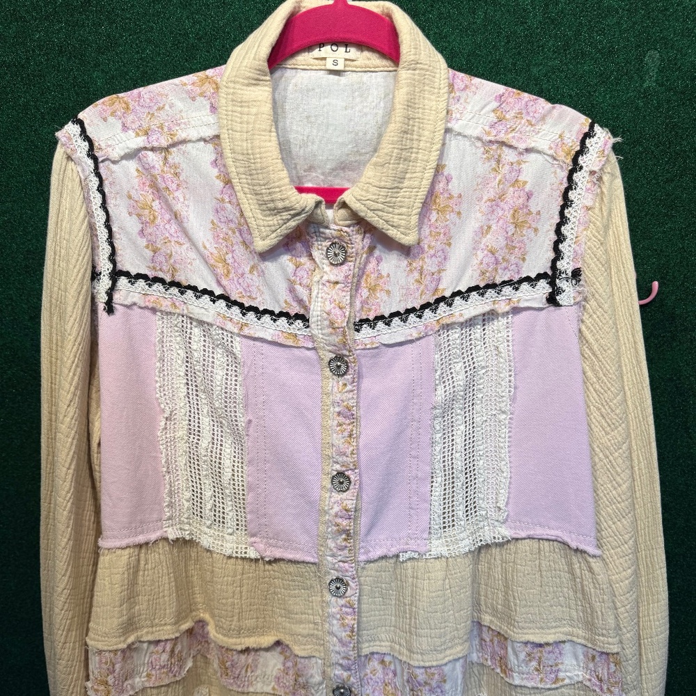 🔥07 NWOT POL Gauze Beige/Lavender Shirt Jacket Shacket